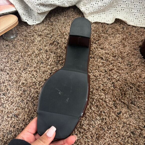 BOUTIQUE Brown Glossy Dressy Open Toe Square Women's Sz 9 Formal Sandal Heels - Picture 3 of 3